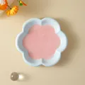 Ciotola per gatti in ceramica a forma di fiore dipinta a mano in blu e rosa pastello - Taglia S / Forma di Fiore / Quadri Patchwork Rosa Blu