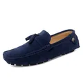 Mocassins en daim bleu marine avec glands et logo métallique doré pour hommes et femmes - 35 / Bleu