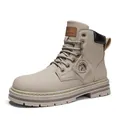 Men's stylish khaki work boots with 7-eyelet lace-up design and thick anti-slip sole. - 40 / Style 0228 / Apricot
