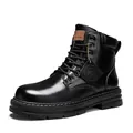 Premium black leather high-top Martin work boots for men featuring a durable rubber lug sole - 40 / Style 0228 / Black