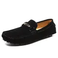 Men's classic black suede loafer slip-on driving shoe featuring gold metal buckle ornament - 35 / Style 2054 / 2054 Black
