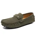 Classic army green suede driving loafers for men, slip-on casual style - 35 / Style 2054 / Dark Green