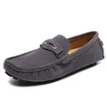 Classic grey suede loafers for men with elegant gold metal bit detail - 35 / Style 2054 / Gray