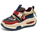 Waterproof leather chunky dad shoes with a thick platform sole and multi-color design - 39 / Red & Blue