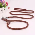 Durable brown braided nylon P-chain dog leash featuring reinforced leather stitching - Size L (1.5cm Thick) / Coffee