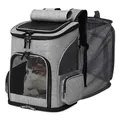 Foldable pet carrier backpack with breathable mesh and expandable back for cats and dogs - Expandable Style / Gray