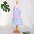 Cute blue and white checkered dog suspender dress with pink trim and FDOG embroidery - S / Blue