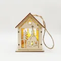 Handcrafted wooden Christmas house ornament with warm LED light and hanging jute rope - Castle