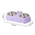 Purple cheese-style double pet bowl with stainless steel inserts and dimensions - Cheese Bow Double Bowl / Purple