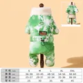 Warm winter padded four-legged dog coat with soft fleece collar in green ice pattern - S / Green