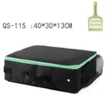 Portable foldable cat litter box with waterproof Oxford cloth and matching green scoop. - Zippered Style with Lid (QS-115) / 40x30x13cm / Black