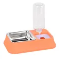 Orange pet double bowl with automatic waterer and stainless steel feeder - Roman Column Automatic Water Bowl / Orange