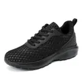 Ademende zwarte mesh sneaker voor dames met dikke zool en een stevige vetersluiting - 35 / Zwart