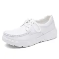 Women's white winter nurse work shoes with lace-up design and warm fleece lining - 34 / White Fleece-lined