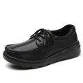 Comfortable black lace-up work shoes for women with non-slip soft soles and warm fleece lining - 34 / Black Fleece Lined