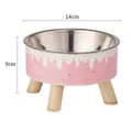 Erhöhte rosa Edelstahlschüssel für Katzen mit Holzbeinen und niedlichen Mustern - Erhöhte Schale mit Edelstahl (Rosa Eiscreme) / Beutelverpackung