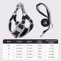 Black reflective vest-style dog harness and leash set with adjustable straps size chart. - XS / Harness And Leash Combination / Black