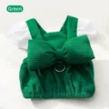 Adorable green corduroy pumpkin pet dress with a big bow and lace puff sleeves - M / Bowknot Lantern Dress / Green
