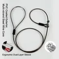 Close-up detail of heavy-duty P-chain dog leash with multi-strand steel wire core - Transparent PVC Handle Slip Lead (Double Buckle) / 5mmx120cm / Black