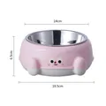 Pink stainless steel pet bowl featuring a cute cartoon face with dimensional markings - With Stainless Steel Inner / Pink