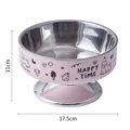 Pink elevated stainless steel pet bowl with cartoon prints, 17.5cm wide and 11cm high - Pink (Large Single Bowl + Stainless Bowl)