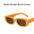 Trendy small rectangle sunglasses featuring a sand yellow matte frame and tea brown lenses - Metal Hinge / Matte Yellow / Tea Lenses