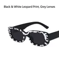 Small square sunglasses with black and white patterned frame and gray lenses - Metal Hinge / Black & White Leopard / Grey Lenses