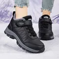 Waterproof leather winter shoes with warm fleece lining and Velcro strap for women. - 35 / Walking Shoes (706) / Black