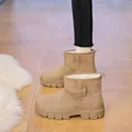 Eleganti stivali da neve invernali caldi da donna con fodera in ecopelliccia cammello. - 35 / Kaki