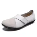 Bequeme Damen Loafer aus weißem Leder mit Klettverschluss und grauen Wildleder-Details - 35 / Weiß