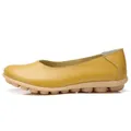 Comfortable yellow cowhide leather loafers for women with soft non-slip bean sole - 35 / Yellow