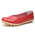 Comfortable red genuine cowhide leather loafers featuring a soft flat rubber sole - 35 / Red