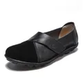 Klassische schwarze Damen-Loafer mit Klettverschluss und strukturierter Lederoptik - Schwarz