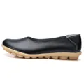 Black genuine leather loafers for women with soft gum rubber sole and slip-on design. - 35 / Black