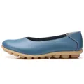 Casual blue genuine leather loafers for women with soft non-slip rubber bean sole - Blue