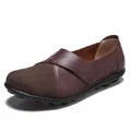 Lässige braune Leder-Loafers für Damen mit Klettverschluss, in großen Größen erhältlich. - Kaffeebraun