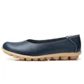 Comfortable navy blue genuine leather loafers for women featuring soft non-slip rubber sole - Deep Blue