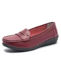 Classic burgundy loafers for women with soft flat beef tendon soles in wine red color - 38 / Burgundy
