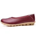 Premium maroon genuine leather loafers for women featuring a soft tan pebbled rubber sole - Burgundy