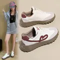 Sneakers platform rétro bianche e marroni con ricamo a cuore e suola spessa - 35 / Rosso Giuggiola Beige