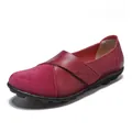 Legere bordeauxrote Damen-Loafer mit Klettverschluss und strukturierter Sohle - Burgunderrot