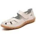 Mocassini da donna in pelle traforata beige comodi con suola in gomma antiscivolo - 35 / Beige