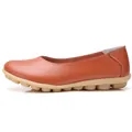 Comfortable women's casual orange leather loafers with soft nubbed rubber anti-slip sole - Orange