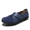 Hochwertige dunkelblaue Leder-Loafers mit praktischem Klettverschluss für Damen - Dunkelblau