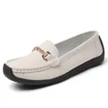 Comfortable white leather loafers for women with soft sole and stylish gold chain detail - Off White