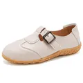 Comfortable beige retro flat Mary Jane shoes with buckle strap and soft non-slip sole - 35 / Off White