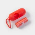 Portable red capsule shaped dog waste bag dispenser holder with a clip and refill roll - Capsule Box + Waste Bag / Red