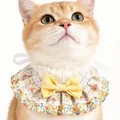Lindo babero de encaje para mascotas con patrón floral amarillo y lazo para gato - Talla única / Floral Amarillo Suave