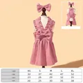 Cute pink corduroy dog dress with large bows and ruffles in princess style for small pets - XS / Pink Corduroy