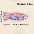 Colorful metallic fish cat toy with internal bell and clear size dimension markings - With Bell Box And Catnip / Purple Colorful Fish